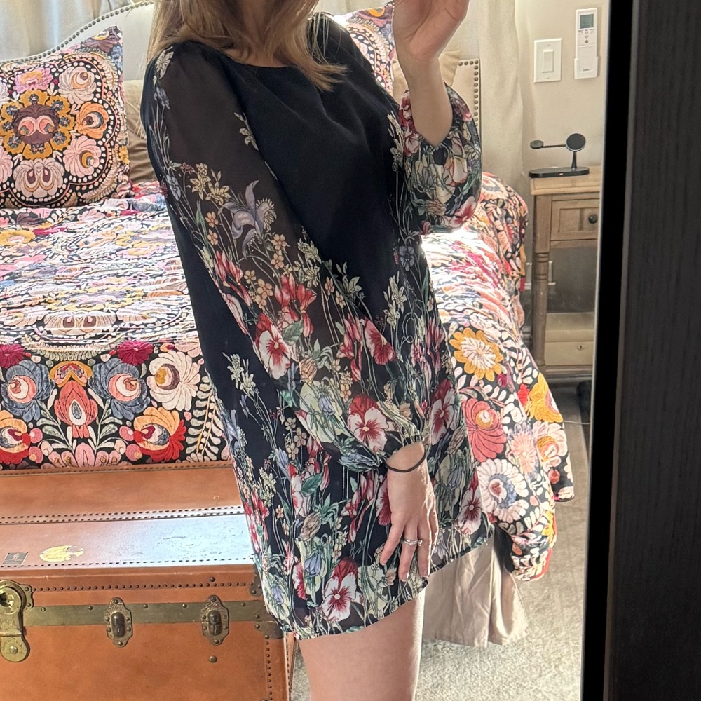 Alex Vinash | Navy Floral Mini Dress | Size : L